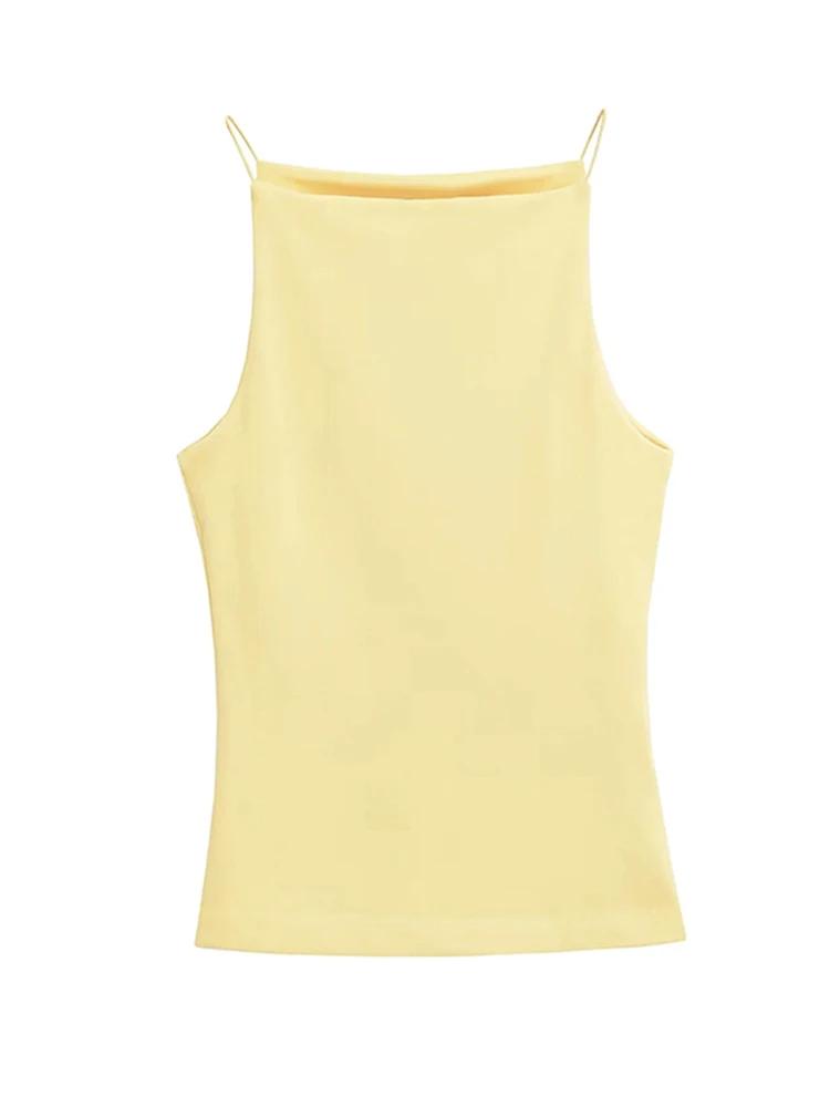 Débardeur licou sans manches pour femmes, bretelles fines, couleur unie, Camisole à la mode