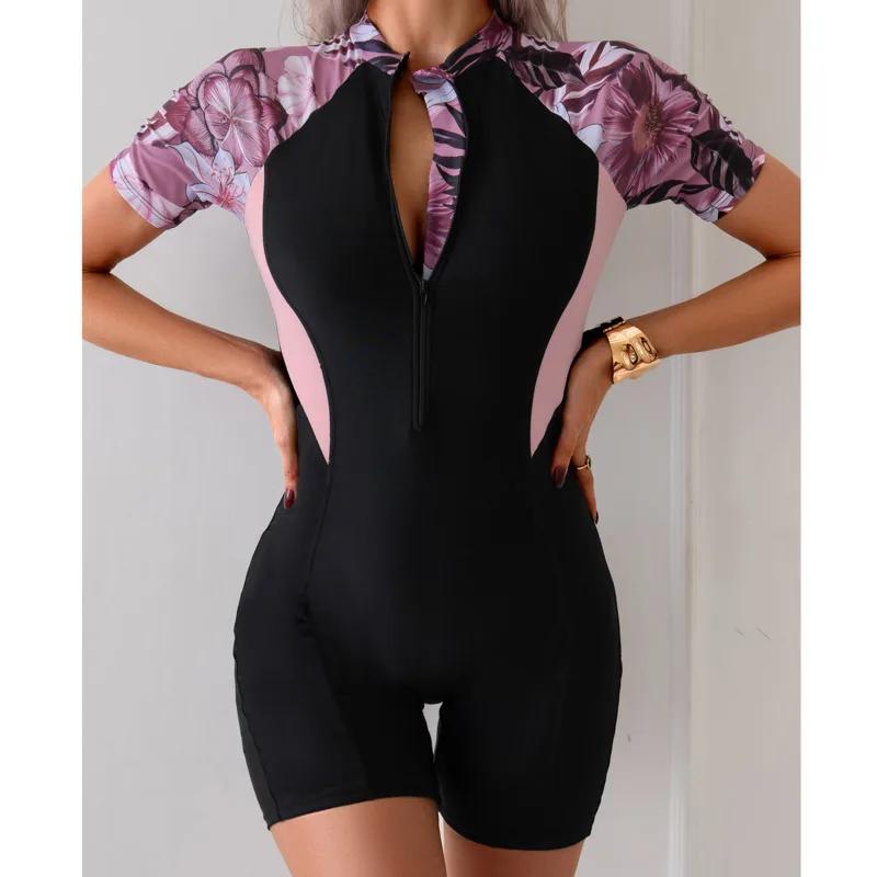 Fermeture éclair Sexy une pièce maillots de bain fermé femmes maillots de bain sport surf pour maill