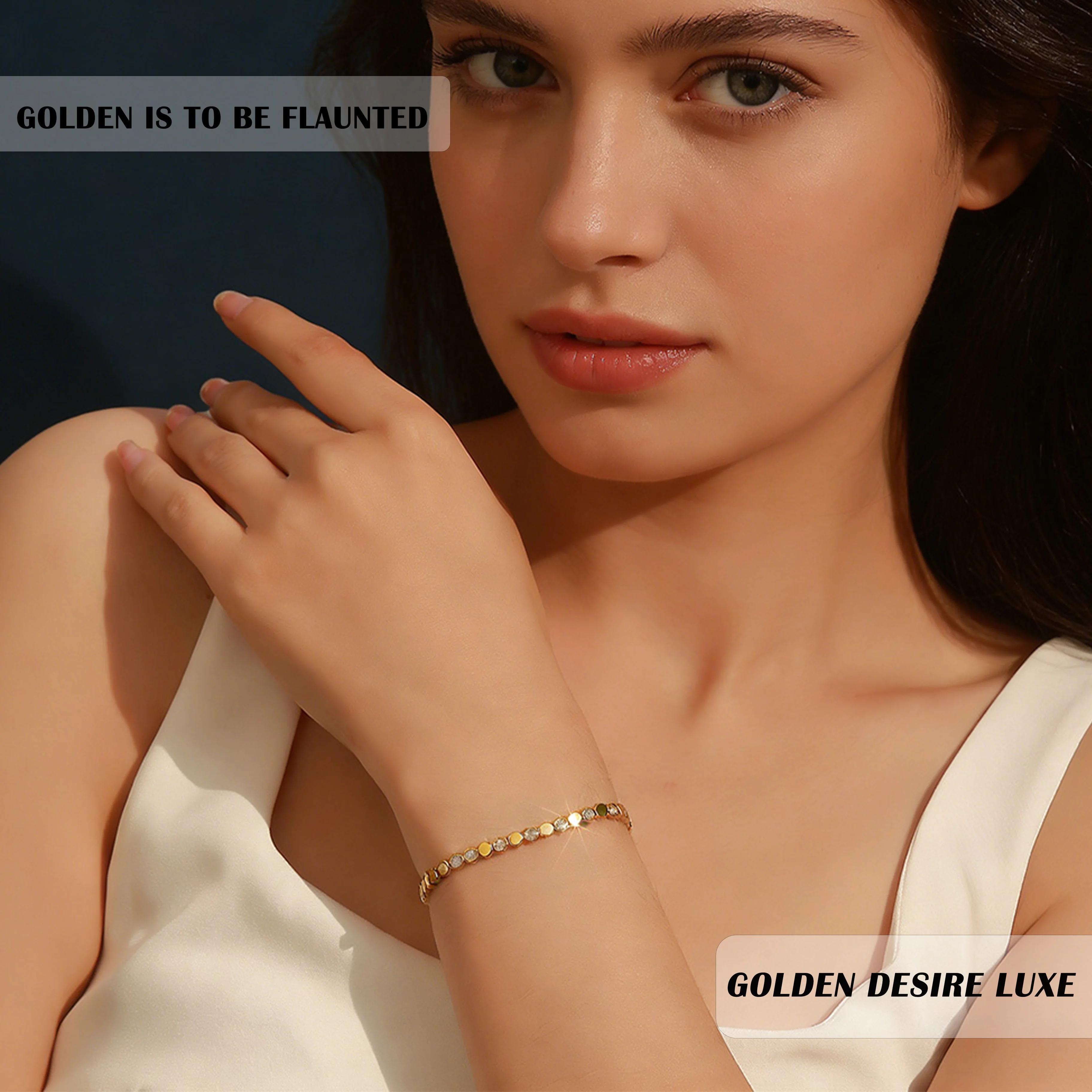 Bracelet de Tennis hexagonal en argent Sterling 925 plaqué or 14K pour femmes, couleur scintillante,