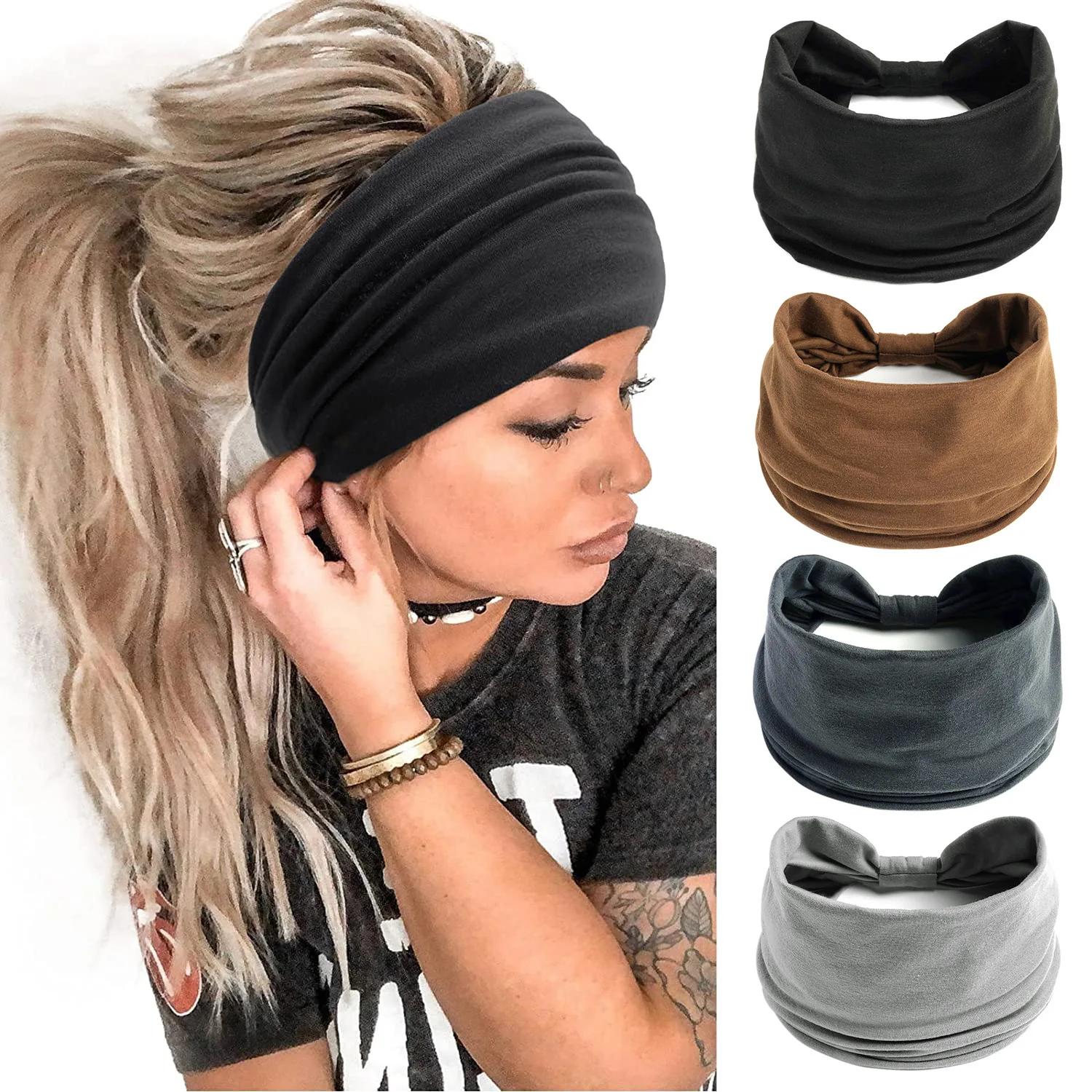 Grands bandeaux pour femmes, élégants, style Boho, Turban de Sport, Yoga, en coton, Bandana antidéra