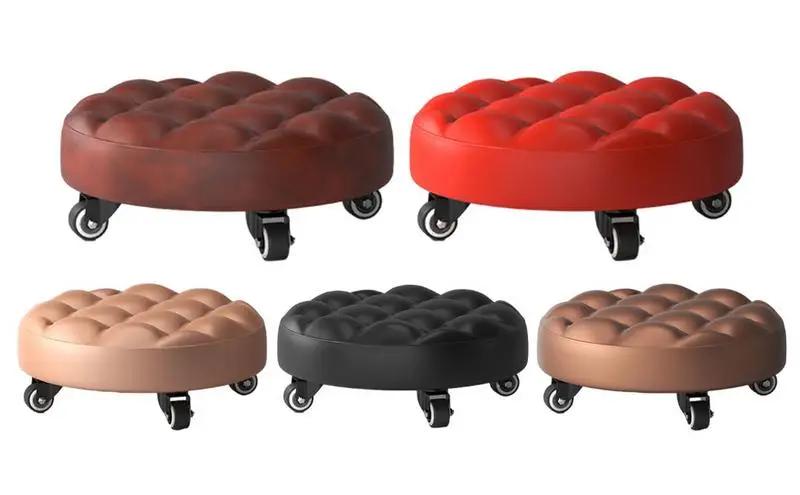 Tabouret Roulant Multifonctionnel en Cuir, Sièges avec Roue, Maison, Bureau, Fitness, Rond