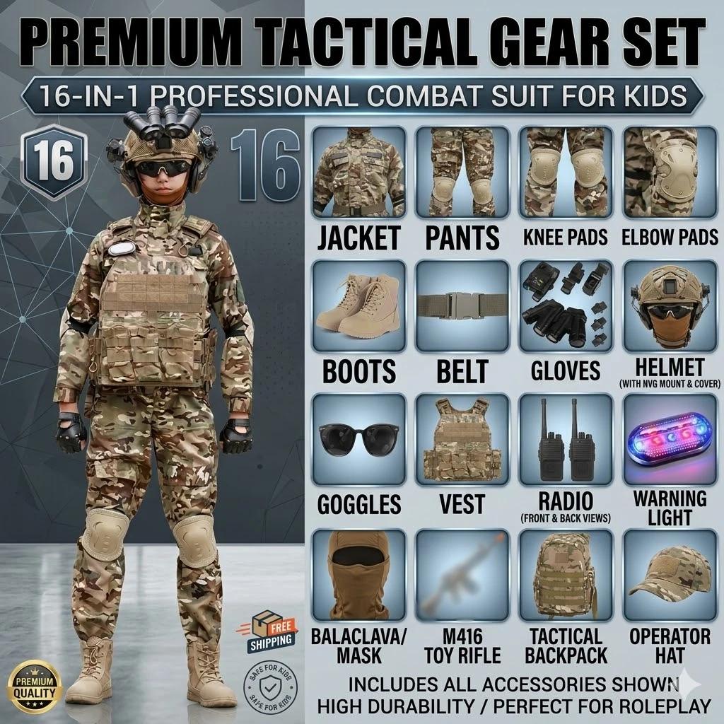 Ensemble uniforme tactique militaire pour enfants, costume de camouflage, costume de soldat des forc