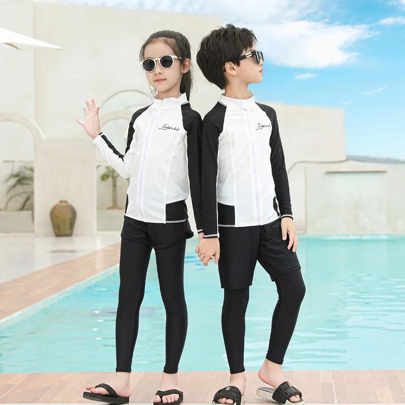 Maillot de bain à manches longues pour jeunes filles et garçons, protection solaire, pour la pêche,