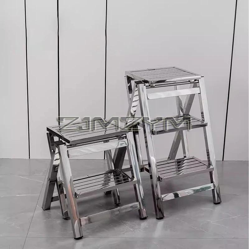 Tabouret d'échelle en acier inoxydable pliant télescopique épaissi escabeau intérieur multifonctionn