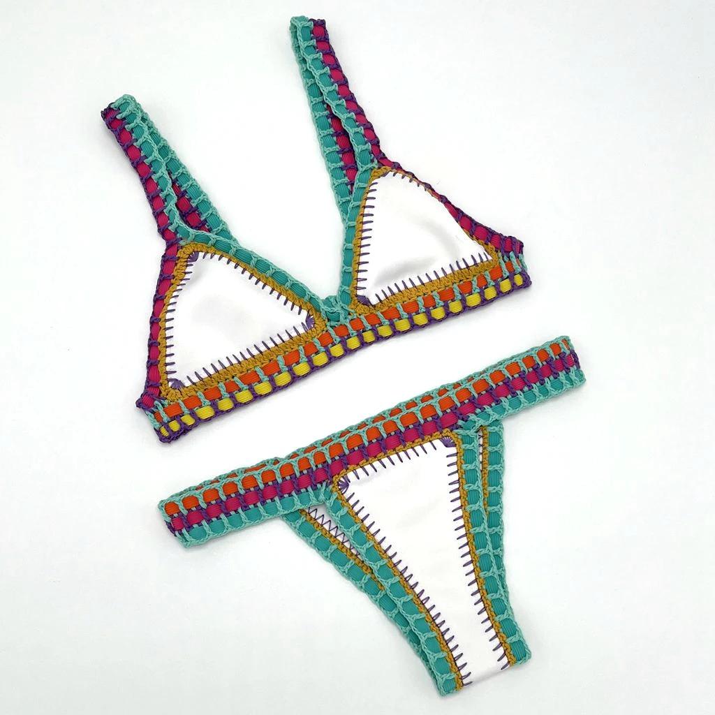 Maillot de bain crocheté à la main pour femmes, blanc, sexy, style boho, réversible, mignon, vêtemen
