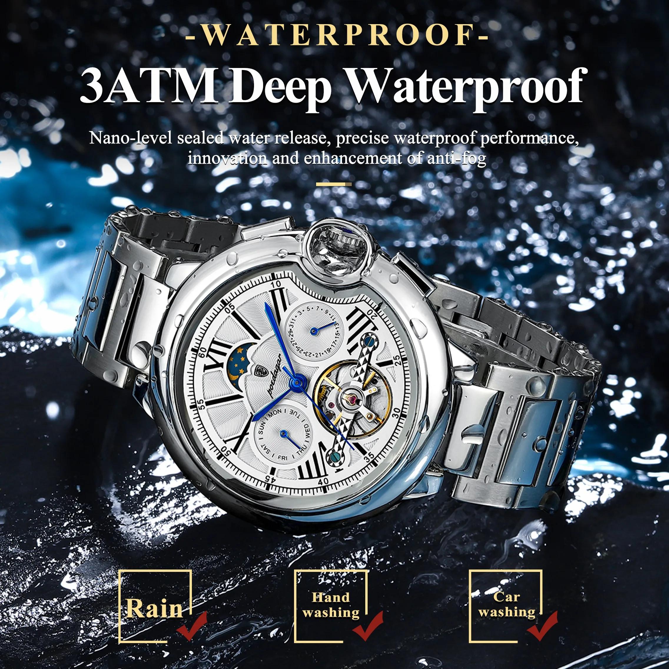 POEDAGAR luxe affaires homme montre Date semaine acier inoxydable Tourbillon hommes horloge étanche