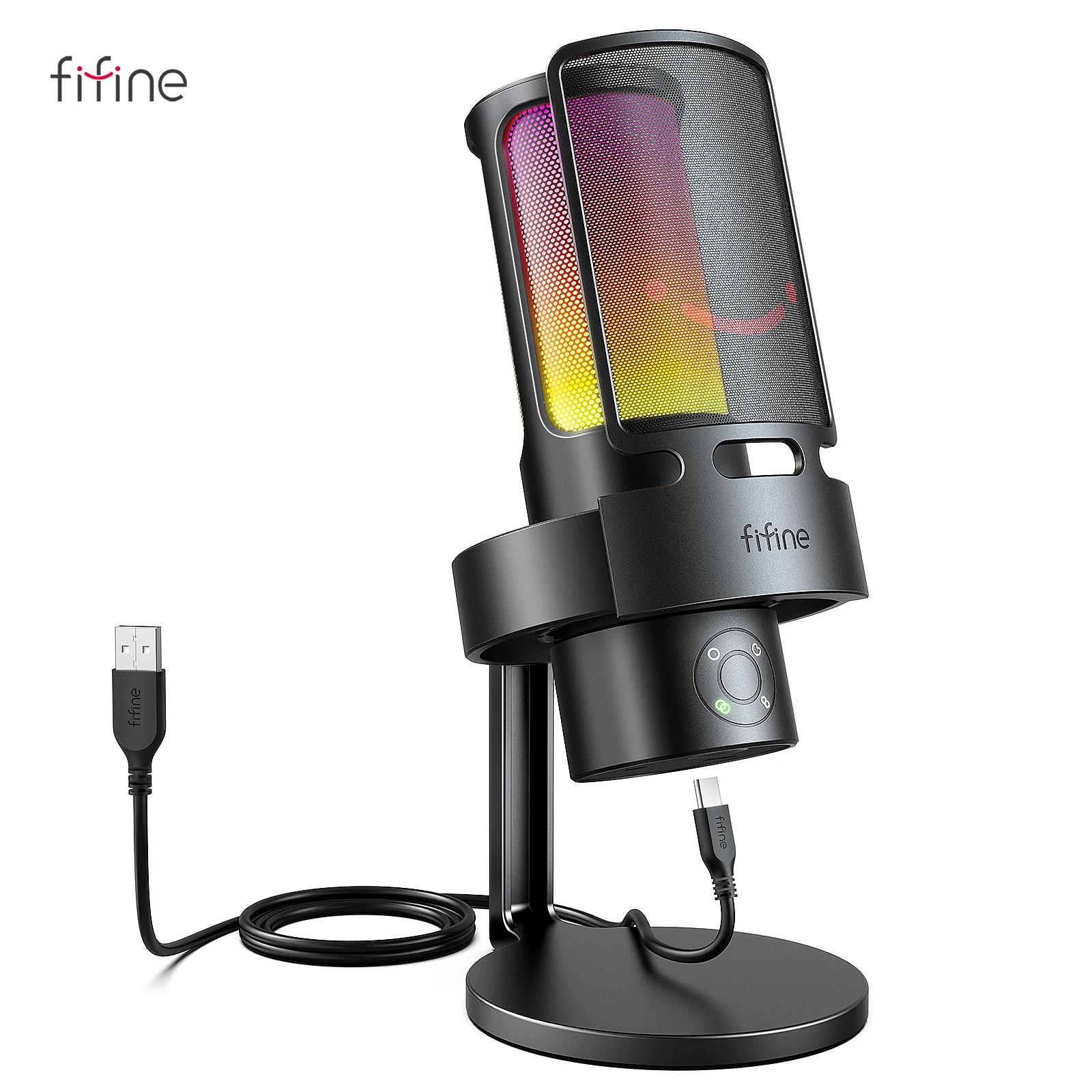 FIFINE-Ampligame A8 PLUS USB MIC avec abonnés, RVB allable, 3 capsules, 4 motifs polaires, cadrans d