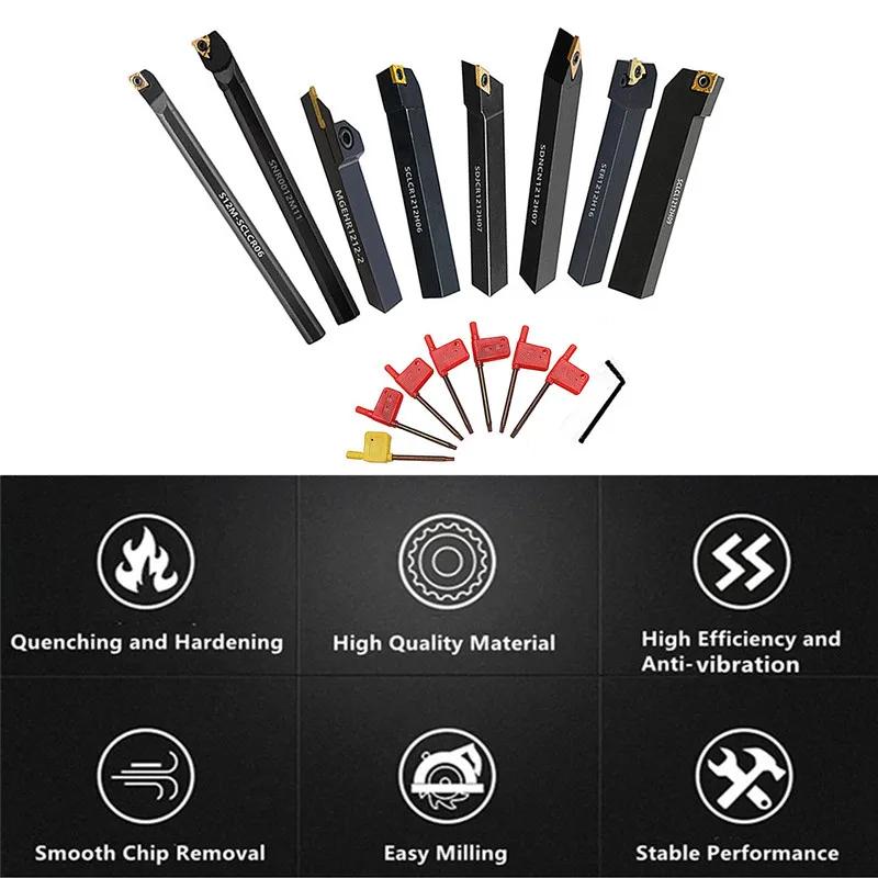 8 jeux de 8MM 10MM 12MM 16MM, porte-outil de tournage CNC, barre d'alésage avec Inserts applicables,