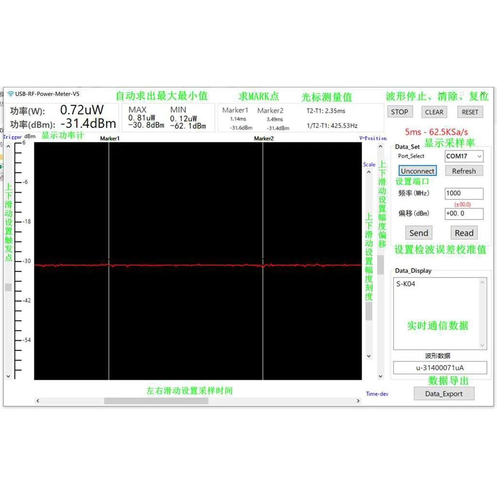Détecteur de puissance de communication USB, 100K-10GHZ, RF, données d'exportation, logiciel de mesu