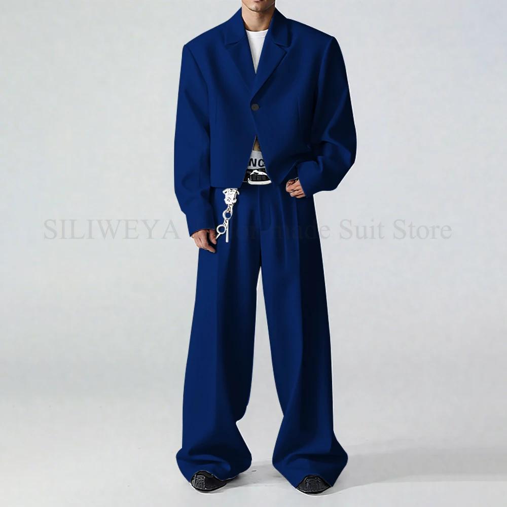 Costumes pour hommes 2 pièces veste pantalon noir simple boutonnage un bouton décontracté affaires S