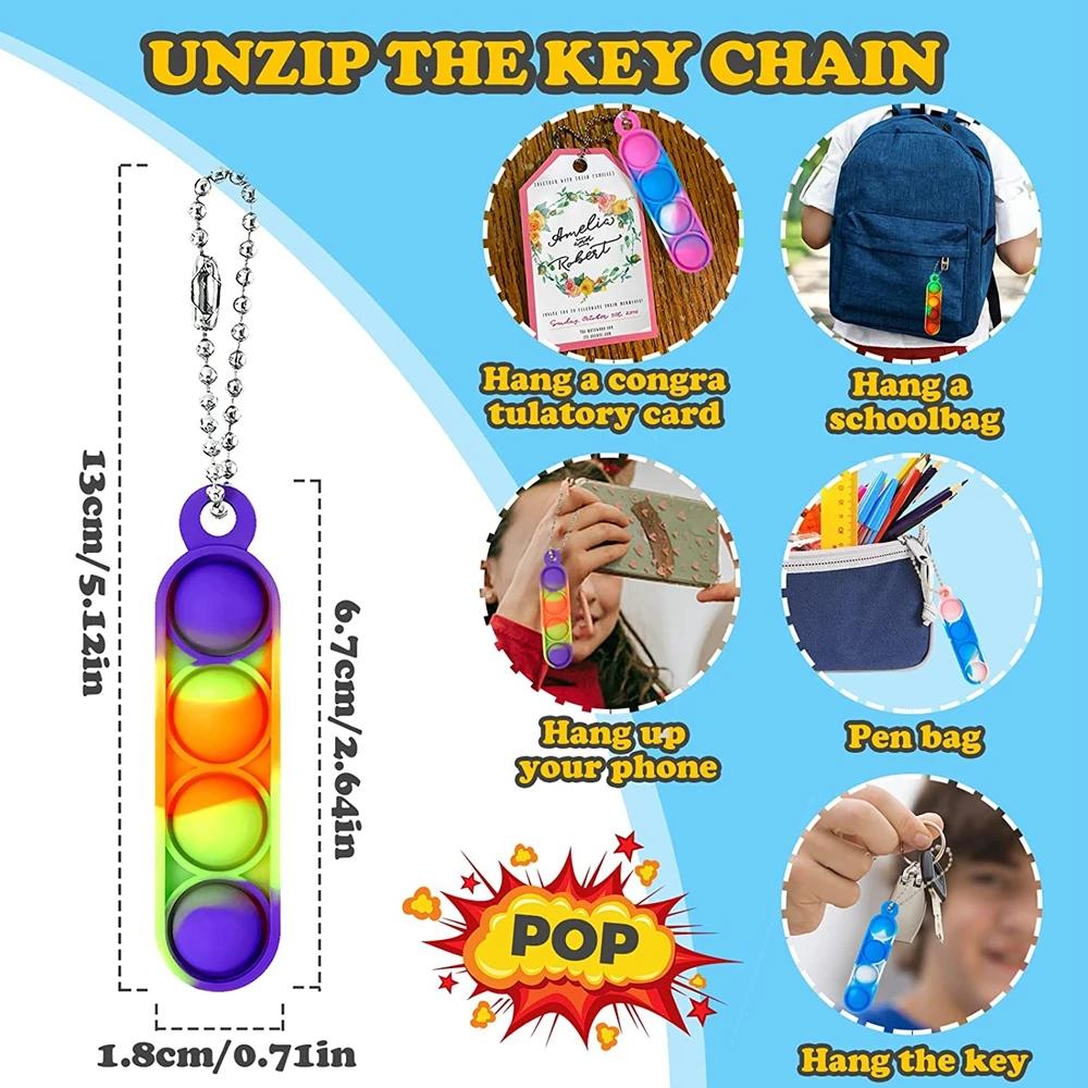 30 pièces Mini Pop porte-clés Fidget jouets Push Pop en vrac porte-clés faveurs de fête pour enfants