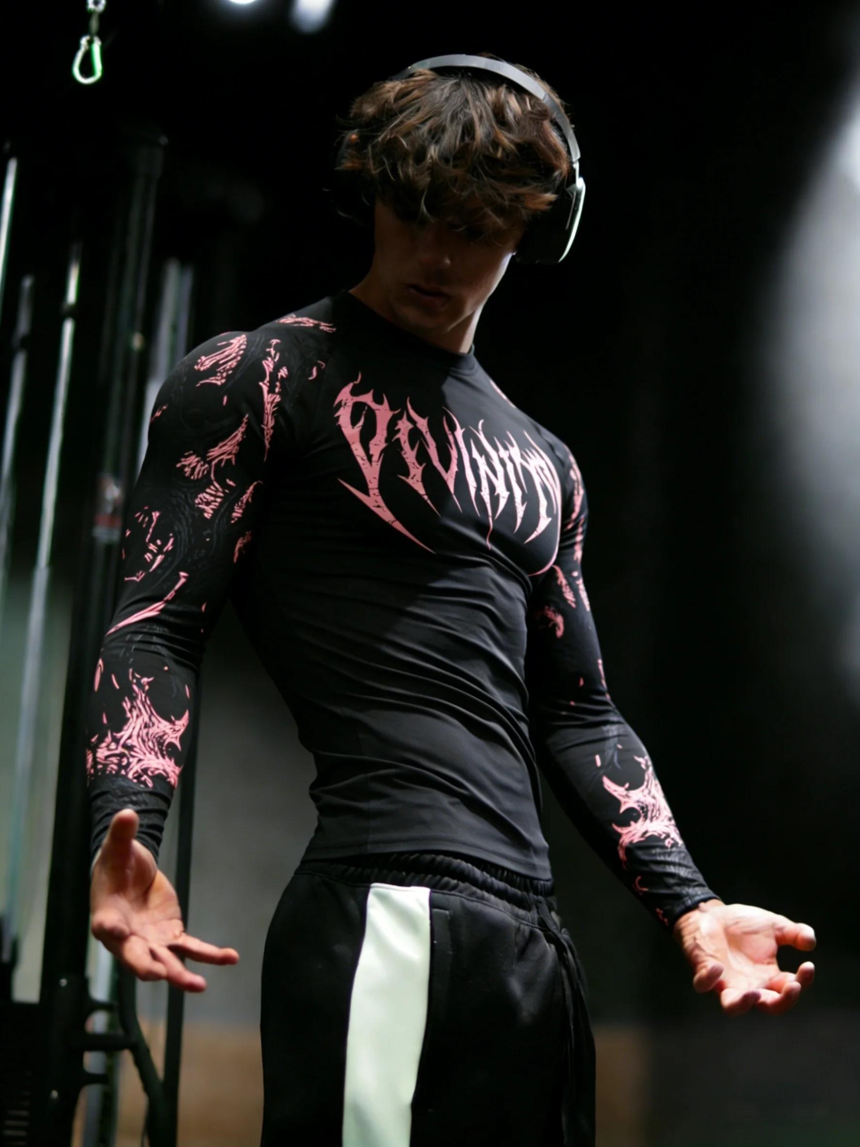 T-shirt à manches longues pour homme, séchage rapide, haute élasticité, coupe ajustée, style gothiqu