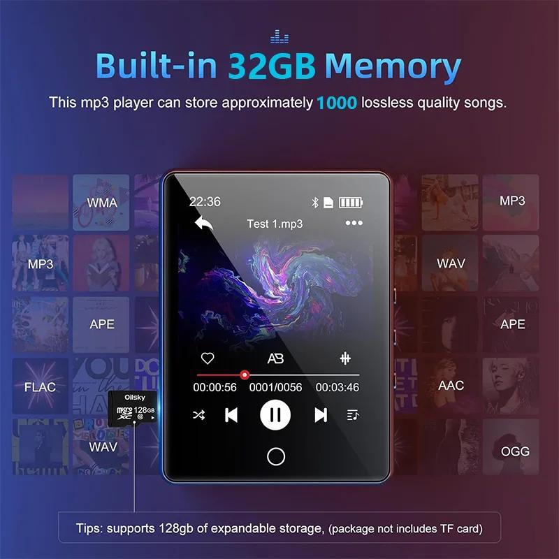Lecteur MP3 à écran tactile, Bluetooth 2.8, lecteur de musique HiFi avec haut-parleur, radio FM, enr