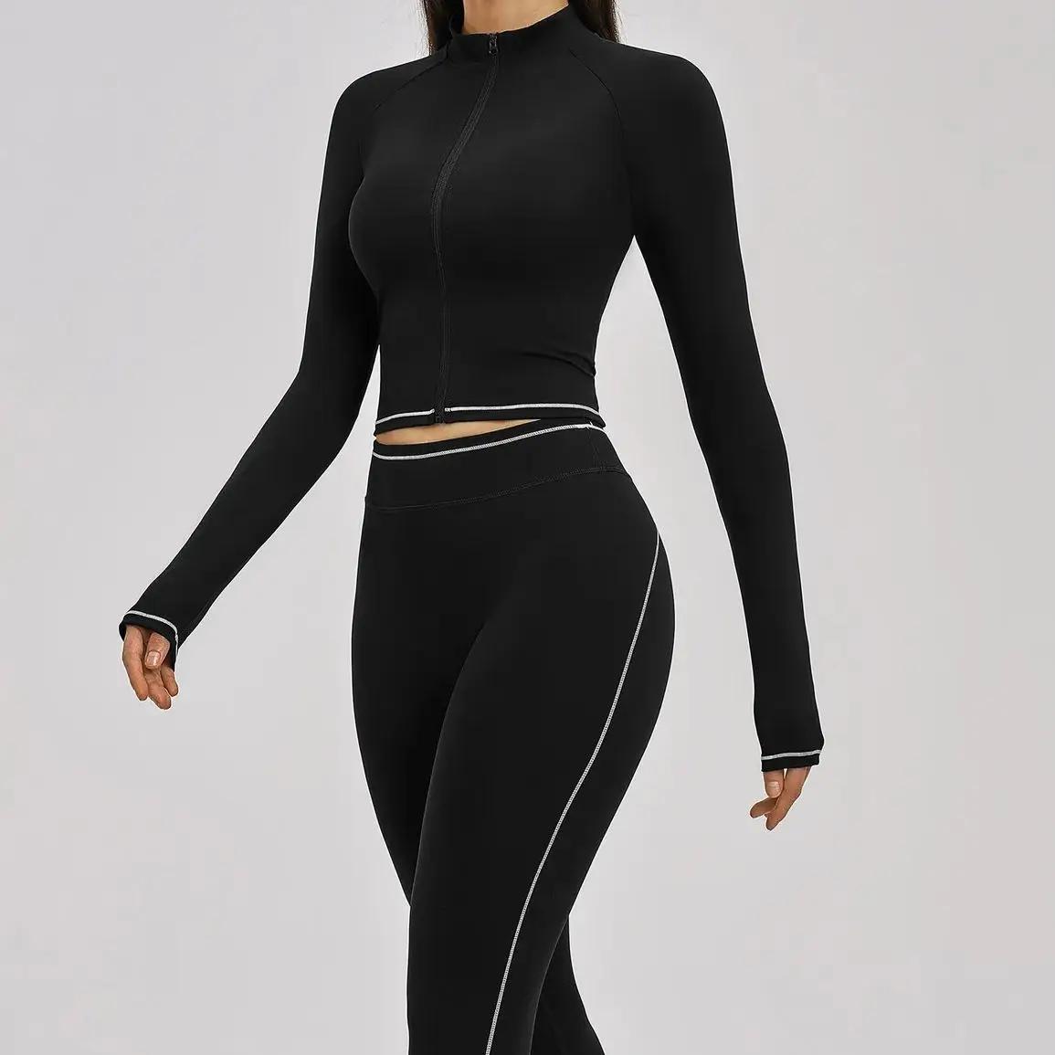 Ensemble deux pièces Ningyu pour femmes, veste de sport coupe-vent haut de gamme à col montant, legg