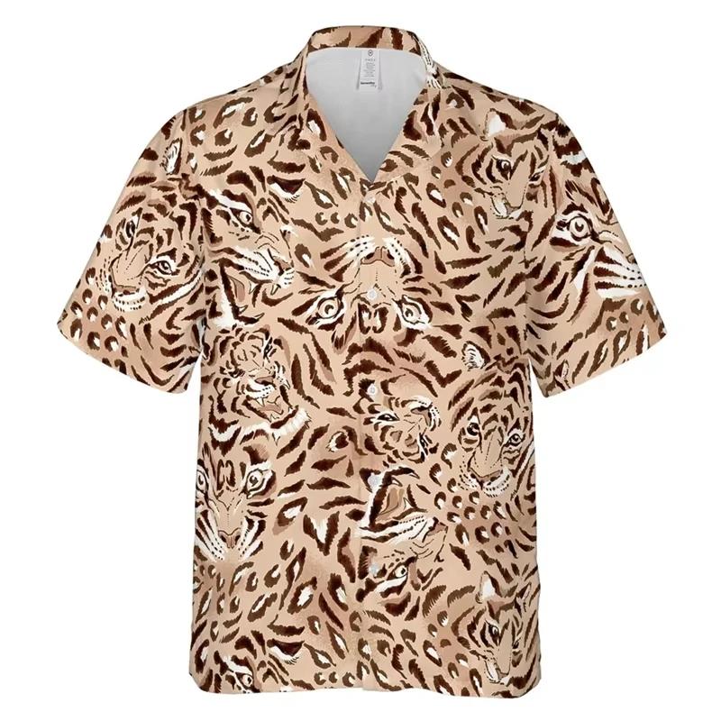  Chemise hawaïenne tigre 3D pour hommes, imprimé Animal, manches courtes, Y2K, fête sur la plage,