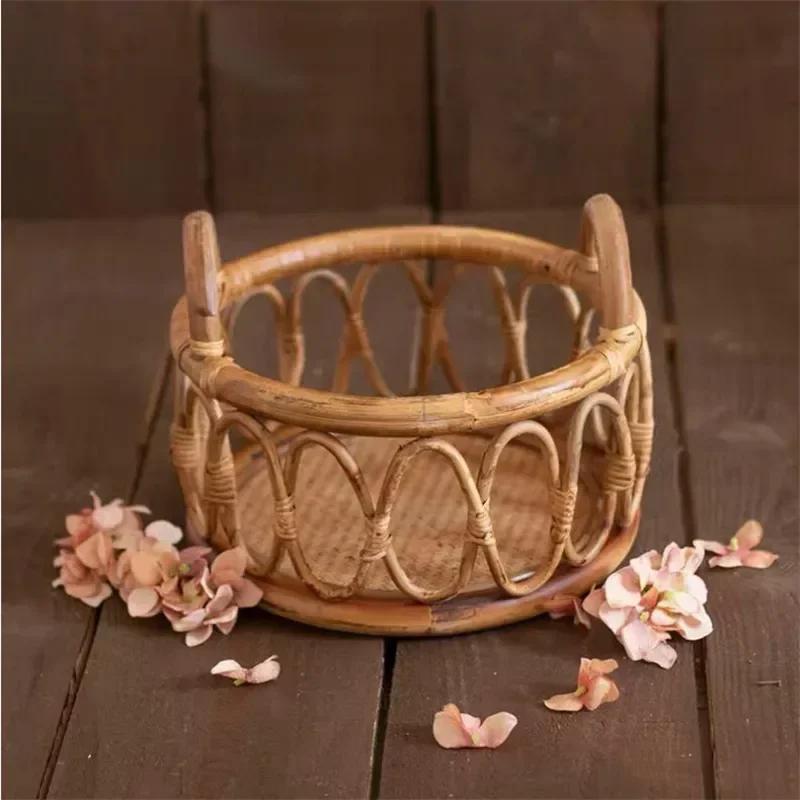 Accessoires de photographie pour nouveau-nés, panier rond tissé en rotin pour bébé, accessoires de p