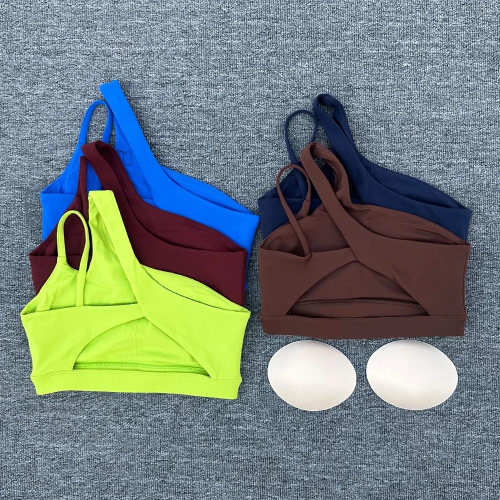 Soutien-gorge de sport Push Up pour femmes, bretelles obliques, antichoc, Yoga, haut court, course à