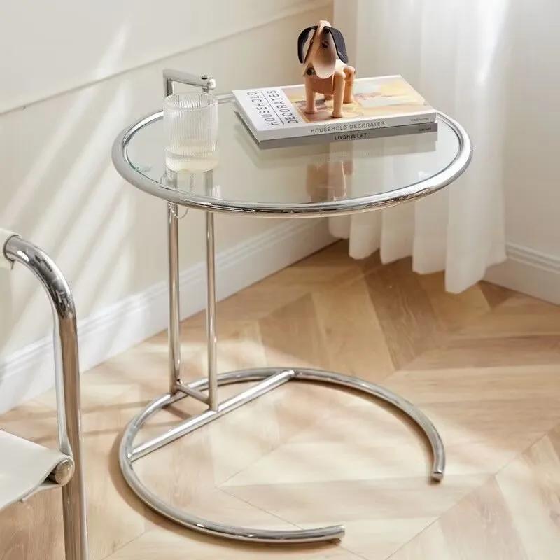 Tables basses en verre en acier inoxydable, meubles de salon nordiques, table d'appoint de balcon, t