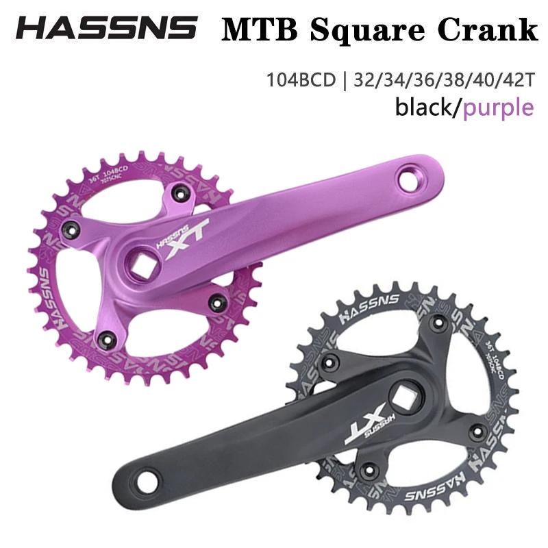 HASSNS XT Manivelle de vélo VTT à axe carré 104 BCD, bielles de vélo de montagne 170MM 32/34/36/38/4