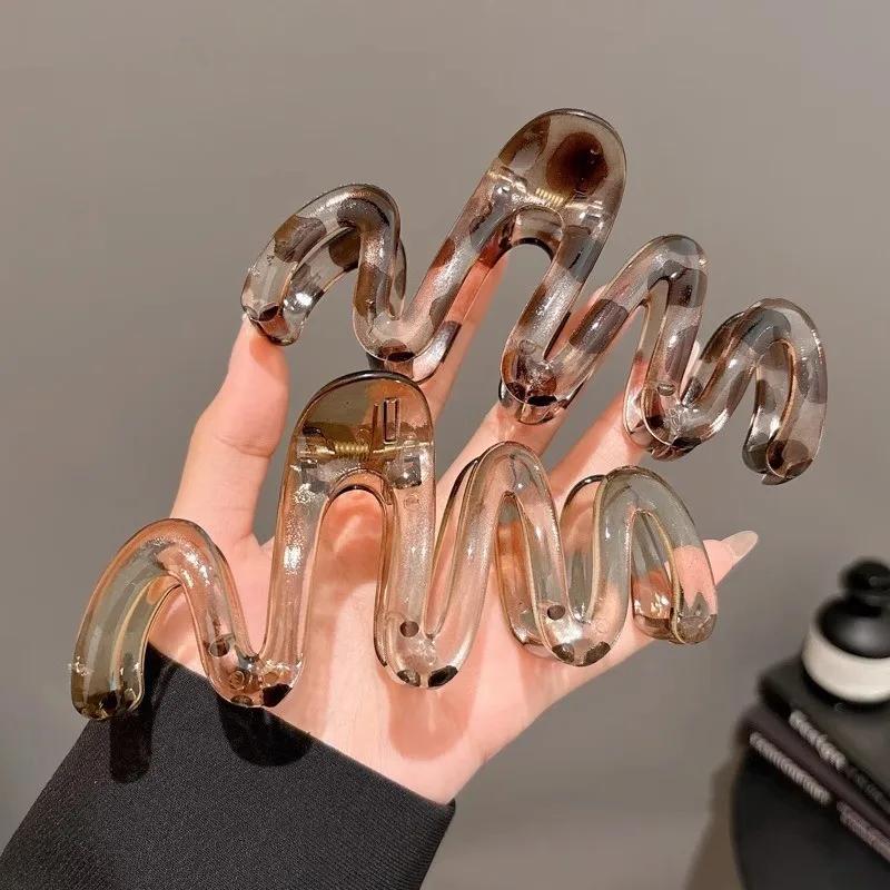 Grande pince à cheveux en acrylique pour femmes, ambre ondulé, pince requin Premium, accessoires pou