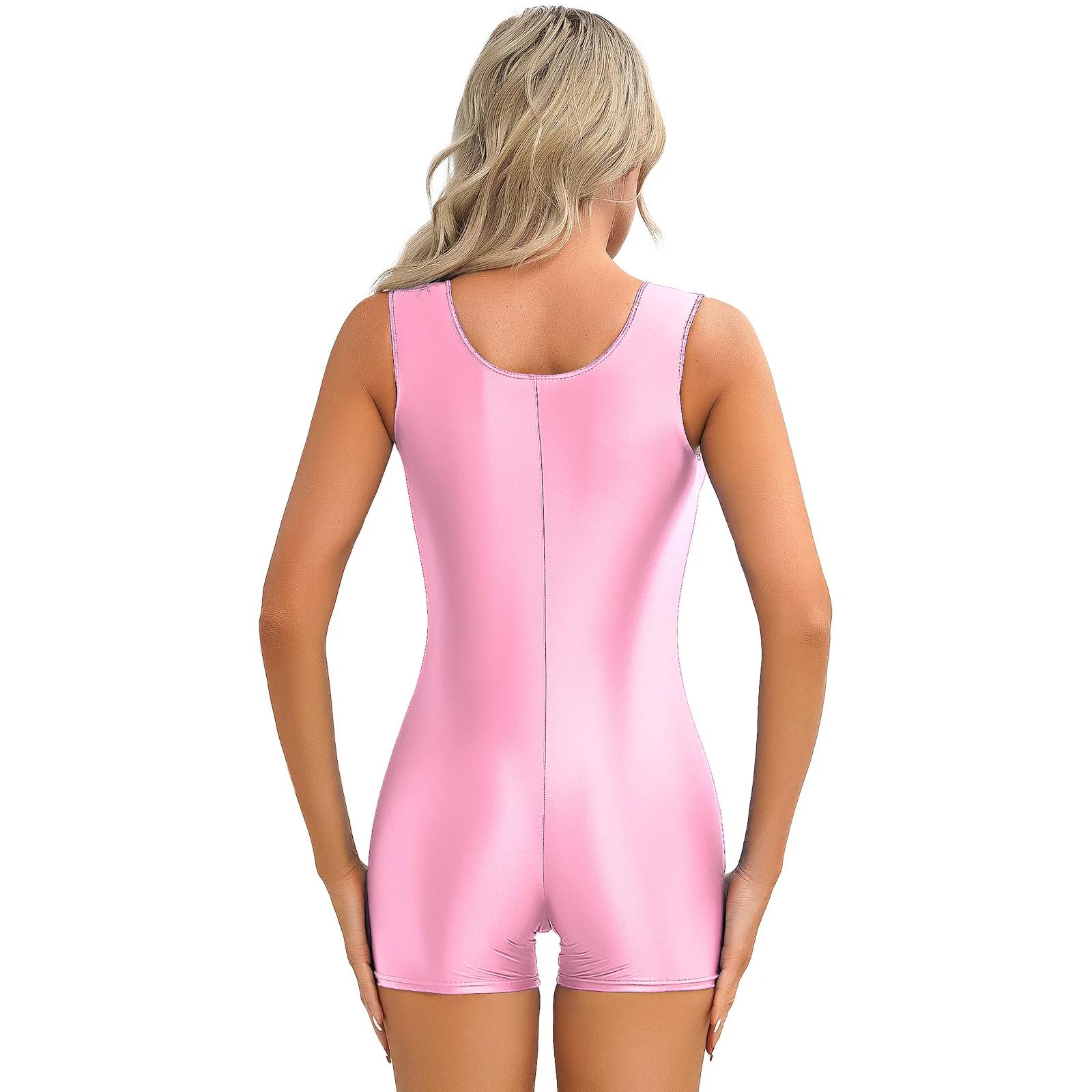 Maillot de bain une pièce pour femmes, brillant, solide, extensible, col en U, batterie, yoga, danse