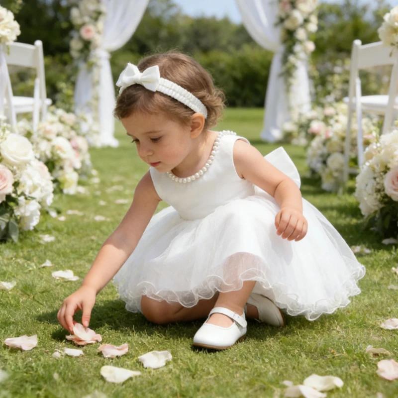 Robes de bébé fille 1er fête d'anniversaire dos nu broderie élégant grand nœud mariage blanc Tutu ro