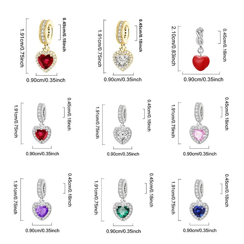Pendentifs en argent sterling 925, zircon, patte, cœur rouge, breloques, perles compatibles avec les