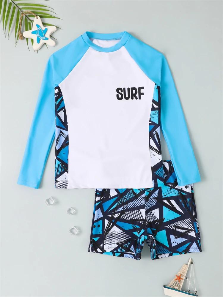 Garçon maillot de bain 2026 nouveau solide et imprimé à manches longues maillots de bain pour enfant