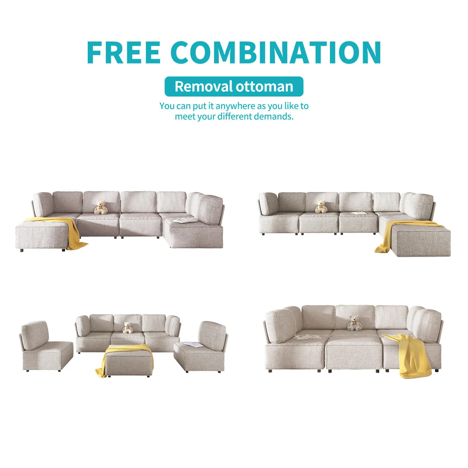 HORGgland-Canapé sectionnel modulaire en forme de U, canapé convertible aéré, pouf réversible, 6 pla