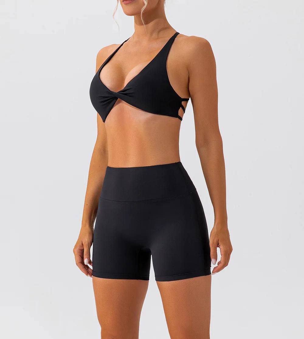 Soutien-gorge de sport SHINBENE Fitness rembourré avant torsion dos croisé yoga gym femmes