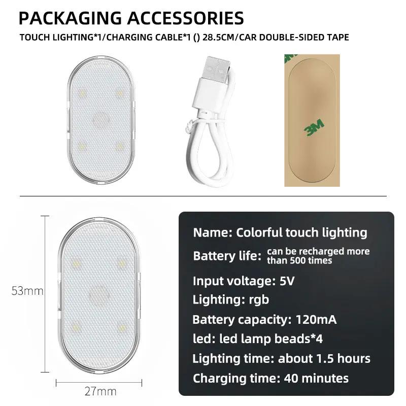 Plafonnier Velcro Tactile pour Nikde Voiture, Lampe de Lecture Nocturne, Chargement USB