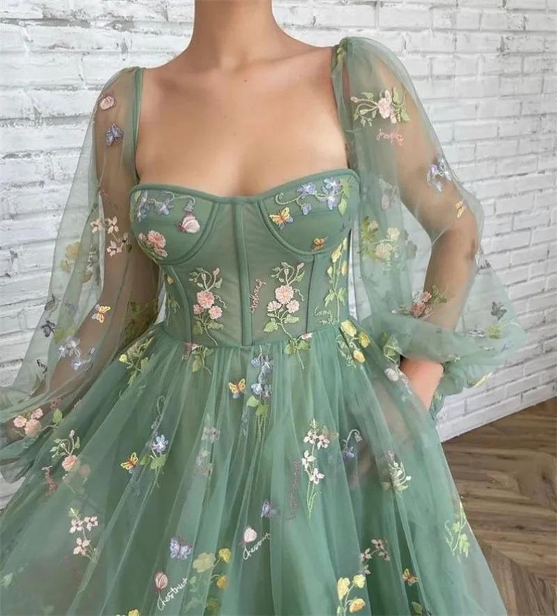 Robe princesse féerique en Tulle pour femmes, Maxi, Sexy, col bateau, manches longues bouffantes, ro