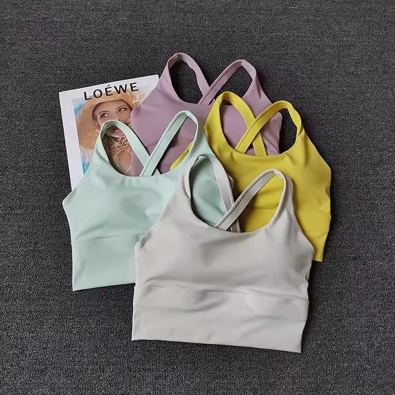 Soutien-gorge de sport intégré à bonnets fixes pour femme, débardeur d'entraînement dos nu pour la c