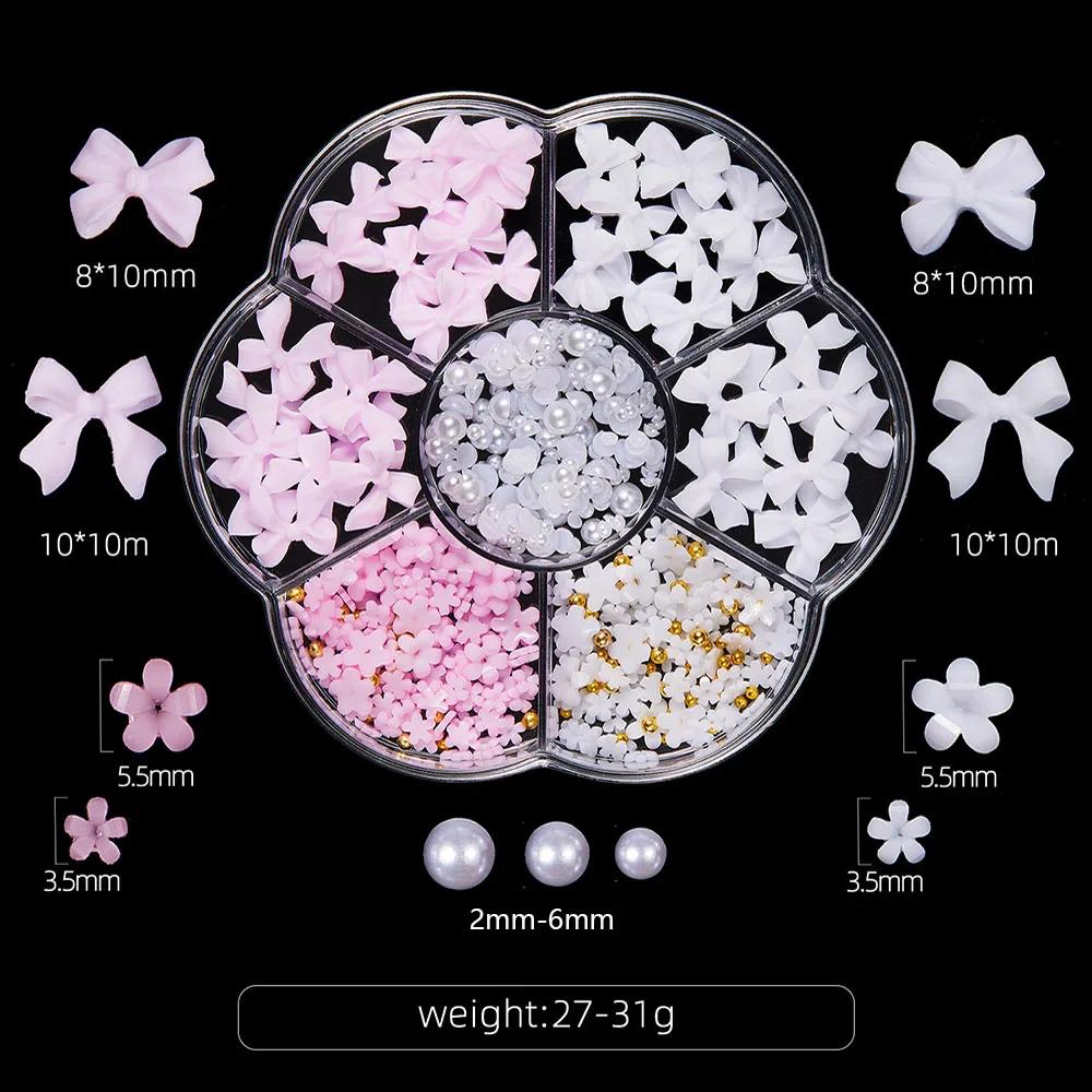 Mélange acrylique nœud papillon 3D Nail Art décorations fleur résine breloques or perles Caviar perl