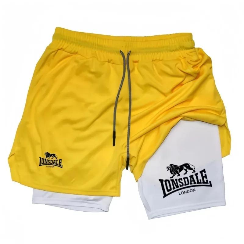 Short de course imprimé 2 en 1 pour hommes, short de Compression d'entraînement de gymnastique avec