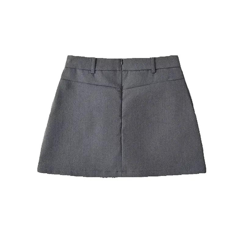 Mooyufon femmes mode solide dos fermeture éclair a-ligne Mini jupe Vintage taille haute femme Chic d