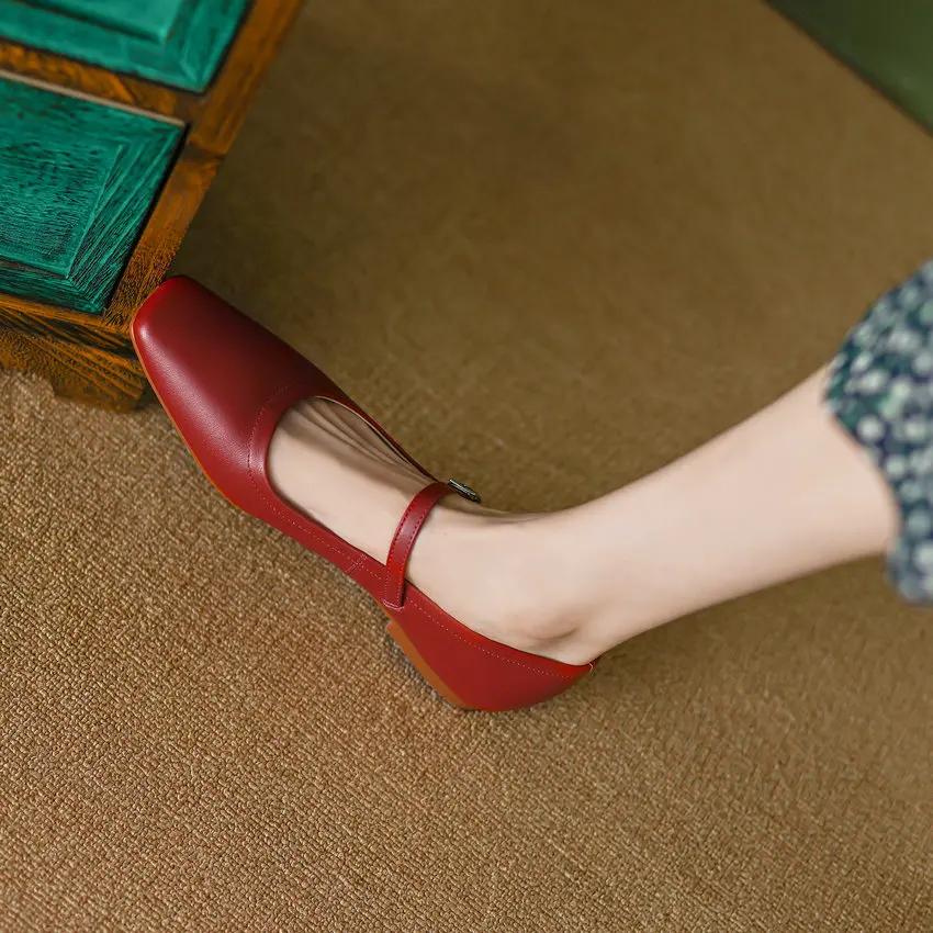 Call TAA-Chaussures Plates en Cuir group pour Femme, Mary Gasoline, Haute Qualité, Boucles Carrées,