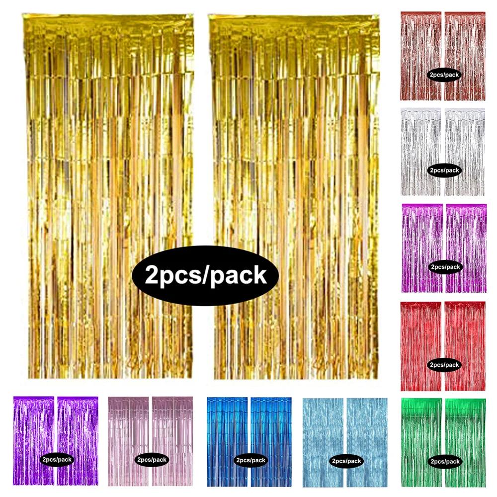 Rideau en aluminium argenté, noir, or, Rose, paillettes scintillantes, à franges, pour anniversaire,