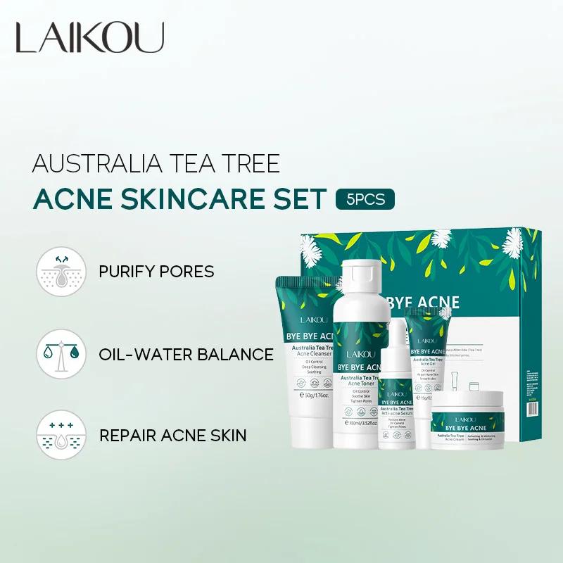 LAIKOU-Ensemble de soins de la peau contre l'acné au sapin à thé australien, nettoyant, toner, sérum