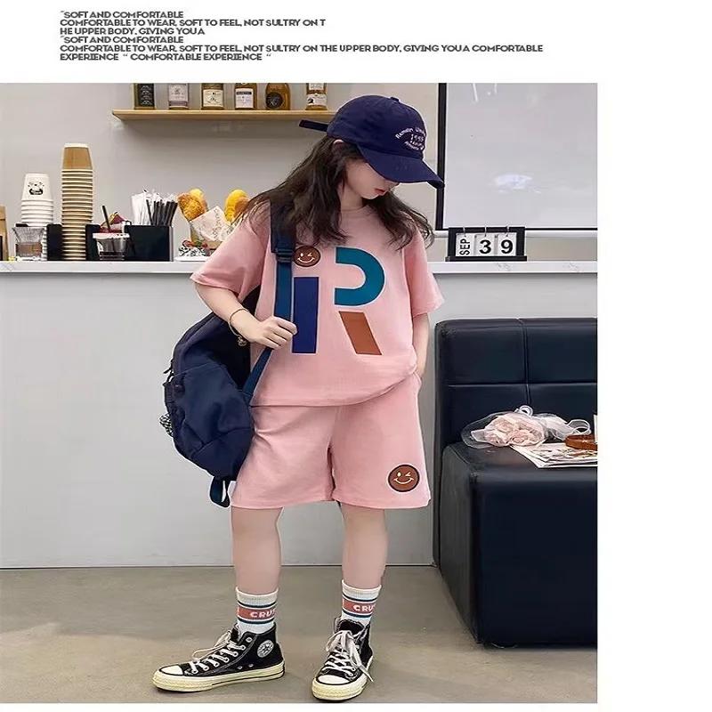 Ensemble de vêtements d'été pour adolescentes, t-shirt et short avec lettres imprimées, costume 2 pi