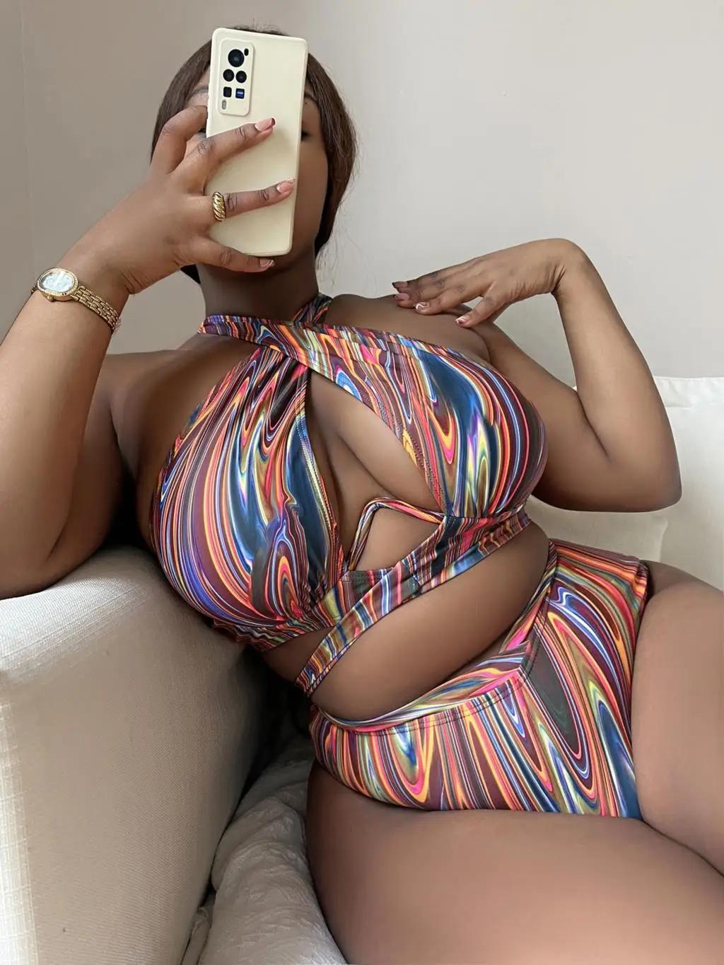 Maillot de bain push-up imprimé 2026 pour femme - Grande taille taille haute pour plage et natation