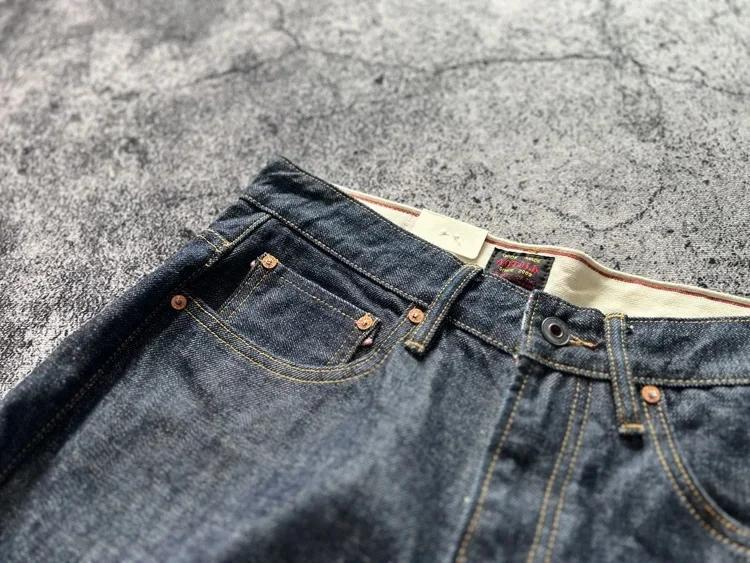 Jean en Denim Indigo à lisière épaisse et lourde de 15oz, pantalon droit ample à volants Sakura, pri