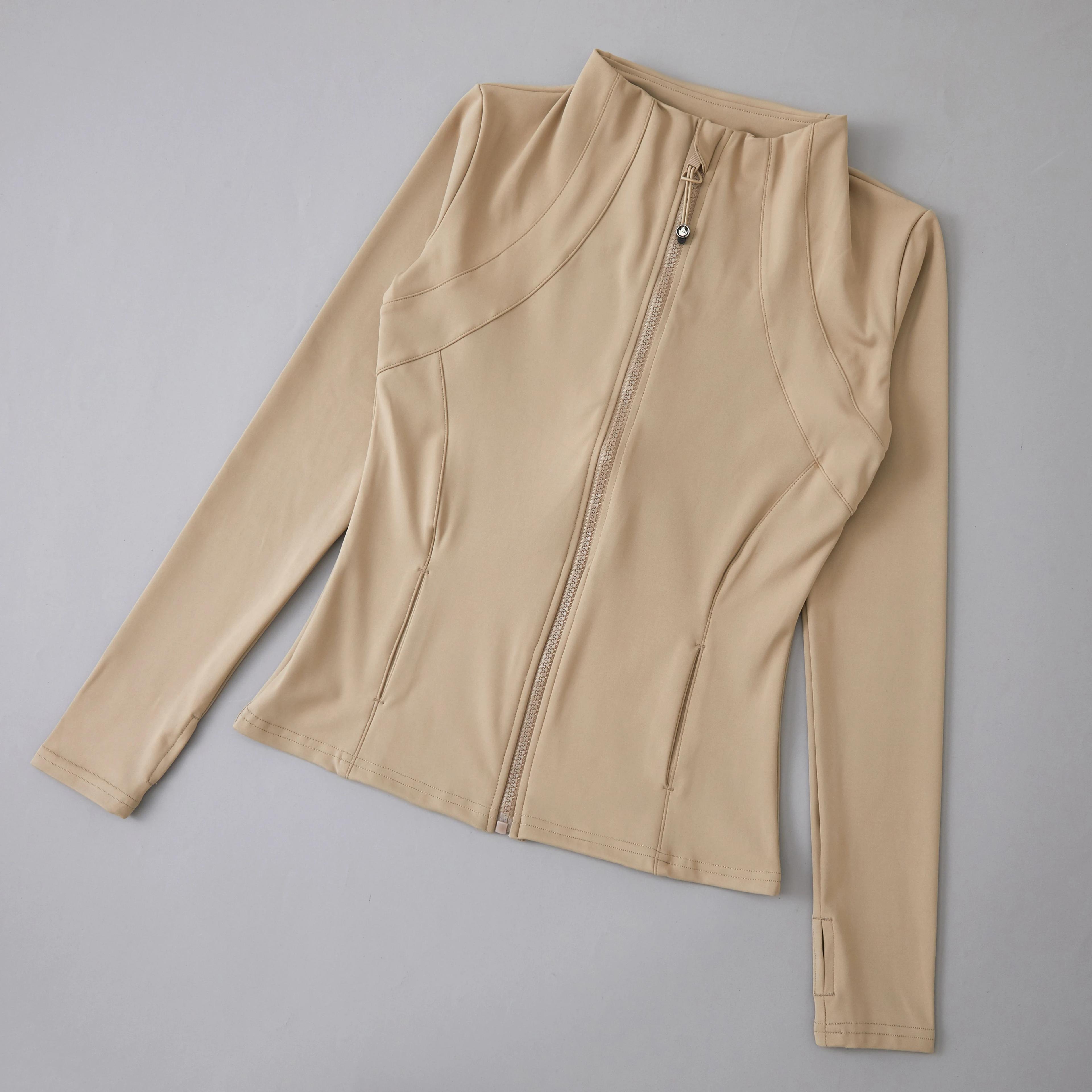 Veste de yoga femme manches longues spandex avec fermeture éclair complète et trou pour pouce