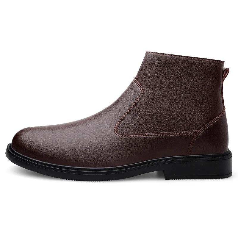 Chaussures en cuir véritable pour hommes, bottes de rinçage en peluche, chaussures d'affaires décont