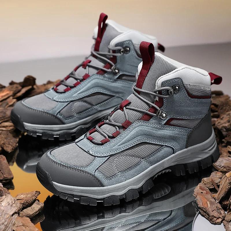 Chaussures de randonnée montantes en cuir pour hommes et femmes, baskets d'escalade imperméables, an