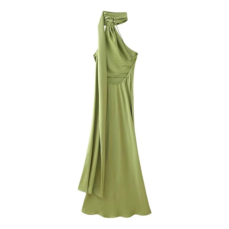 YENKYE High Street-Robe longue en satin vert pour femme, sexy, élégante, licou, femme, mode, dos nu,