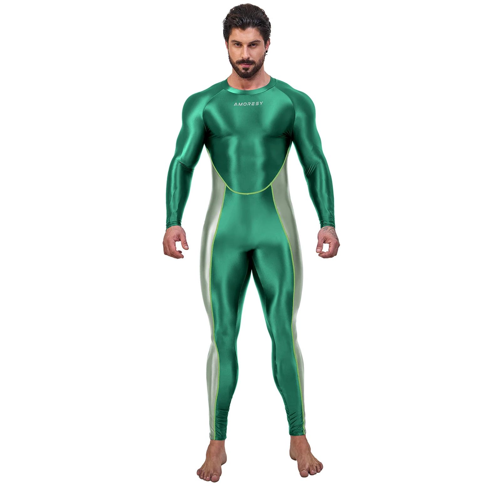 AMORESY Draco série hommes couleur bloc body pleine longueur Spandex collants de sport Catsuit combi