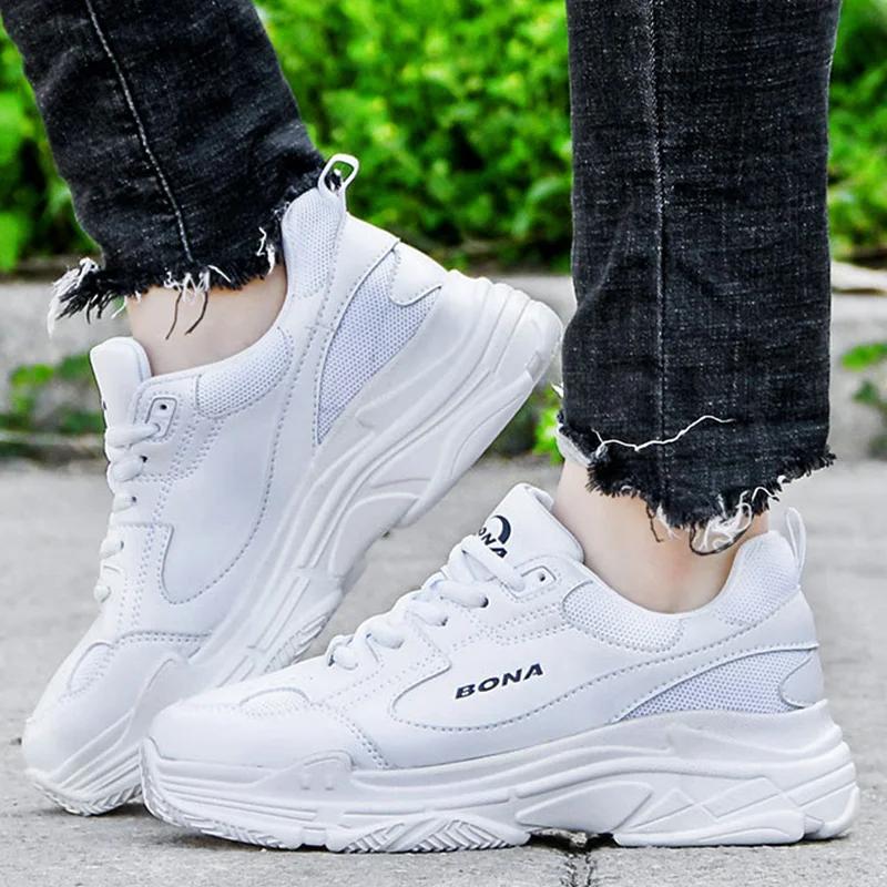 BONA nouveaux créateurs baskets blanches femmes chaussures plates vulcaniser chaussures femme décont