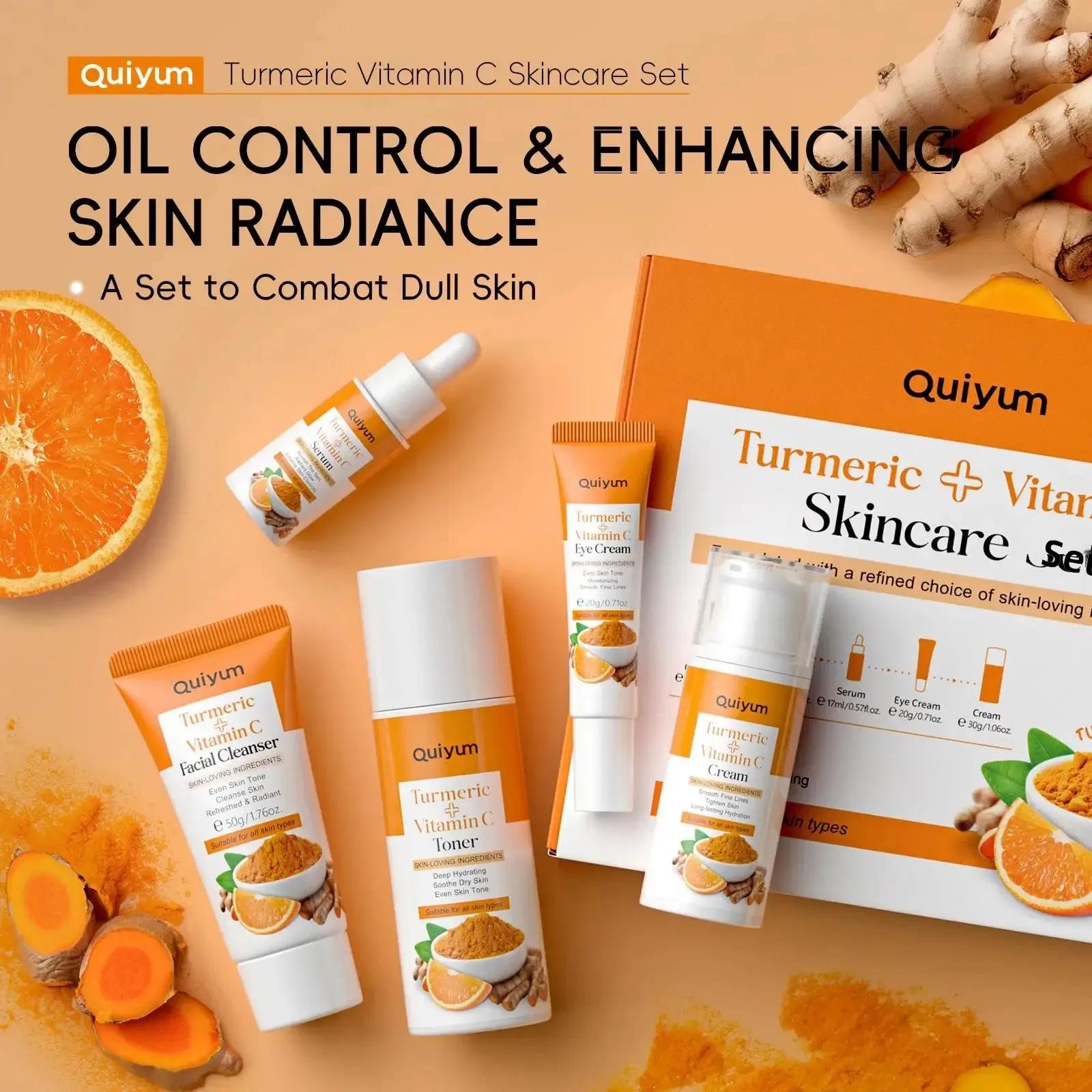 Kit Facial au curcuma à la vitamine C, raffermissement hydratant, ensemble de 5 pièces, Toner de lav