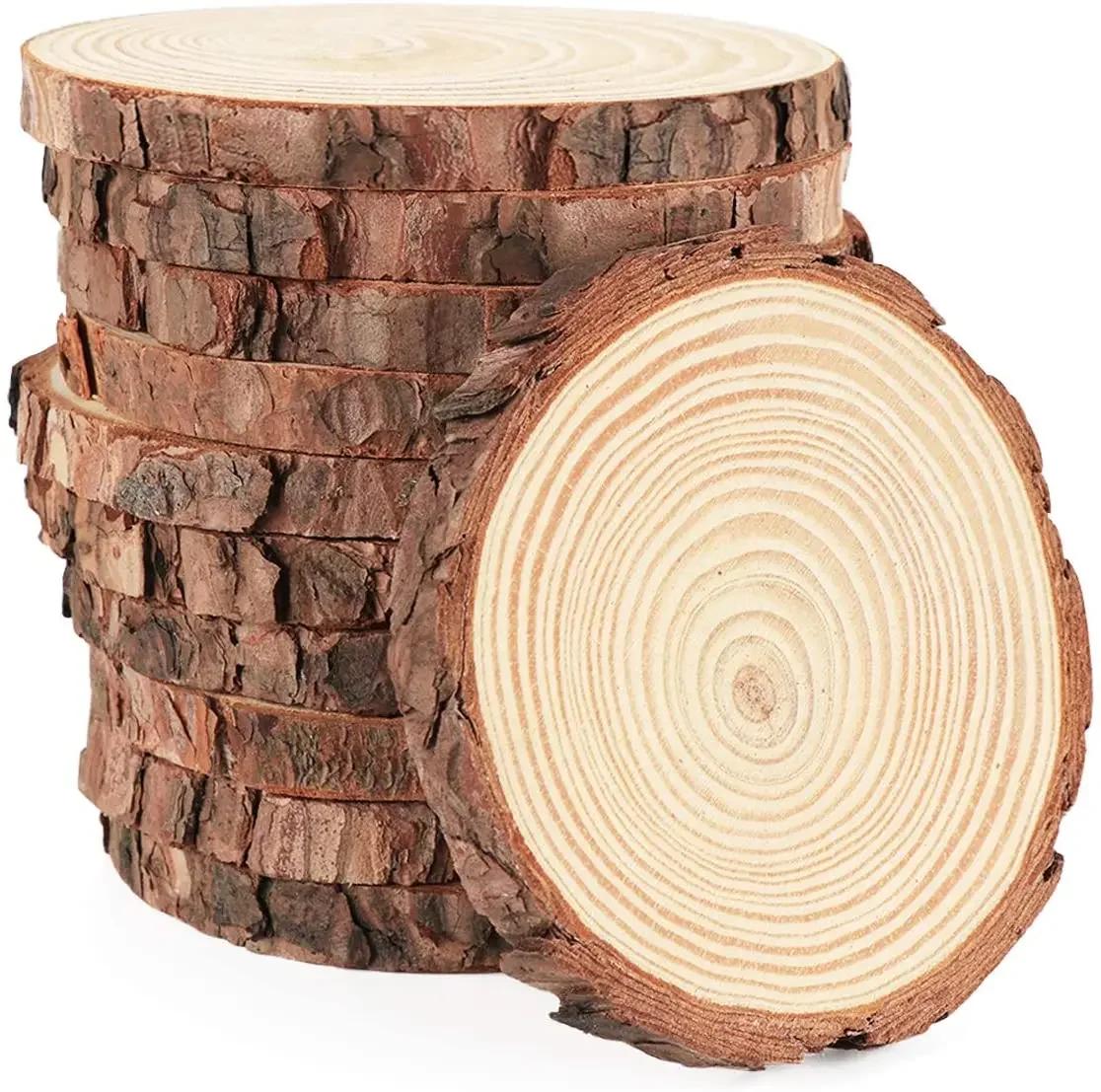 Tranches rondes en bois de pin naturel de 3 à 16CM d'épaisseur, cercles avec disques en écorce d'arb